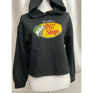 Bass Pro Shops Johnny Morris Black Hoodie XL Womens Cropped Sweatshirt Cotton Bl